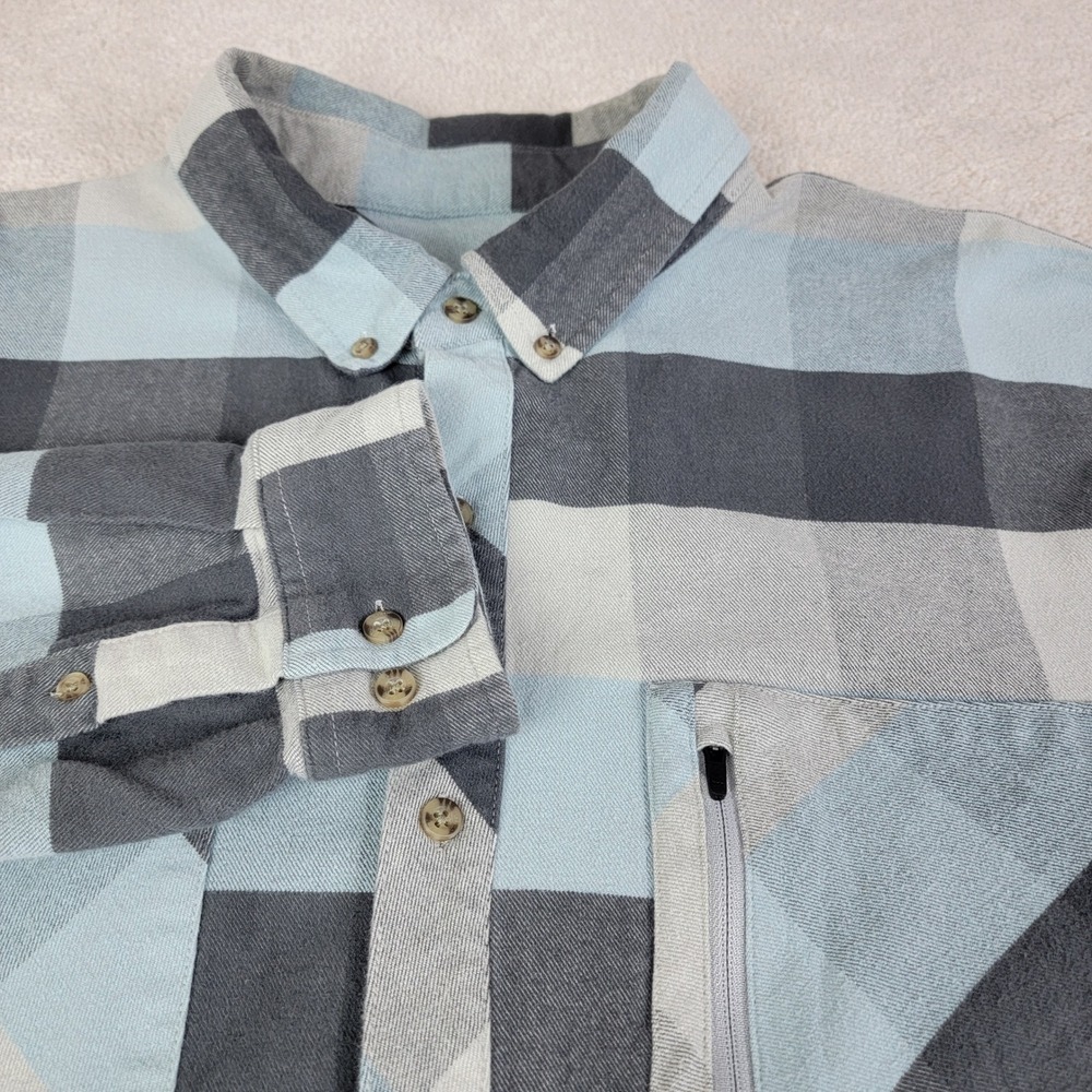 Huk Mens Blue Grey Plaid Buffalo Flannel Long Sleeve Shirt XL Gorpcore Utility